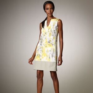 Piazza Sempione Yellow & Gray Sketched Print Shift Dress. Size 4 (38) EUC!